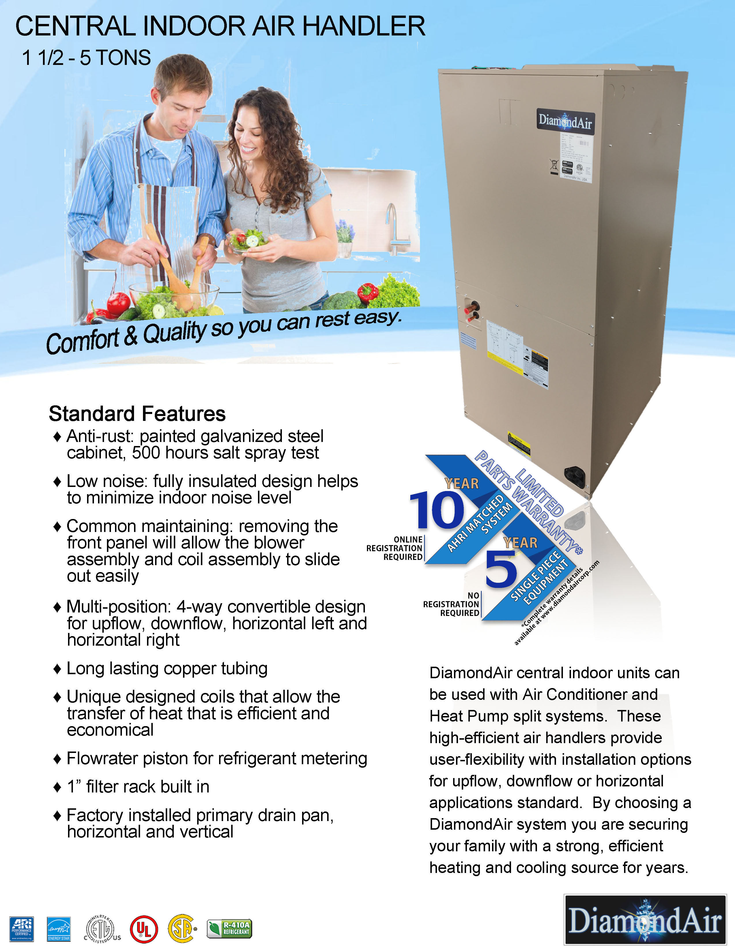 5 Ton DiamondAir Heat Pump System Not AHRI Rated D1460HCL, D1460HAEAL (T)